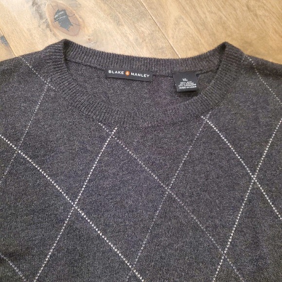 Mens XL Blake & Manley Silk Rayon Cashmere Sweater Charcoal Grey Light Argyle - Picture 4 of 6